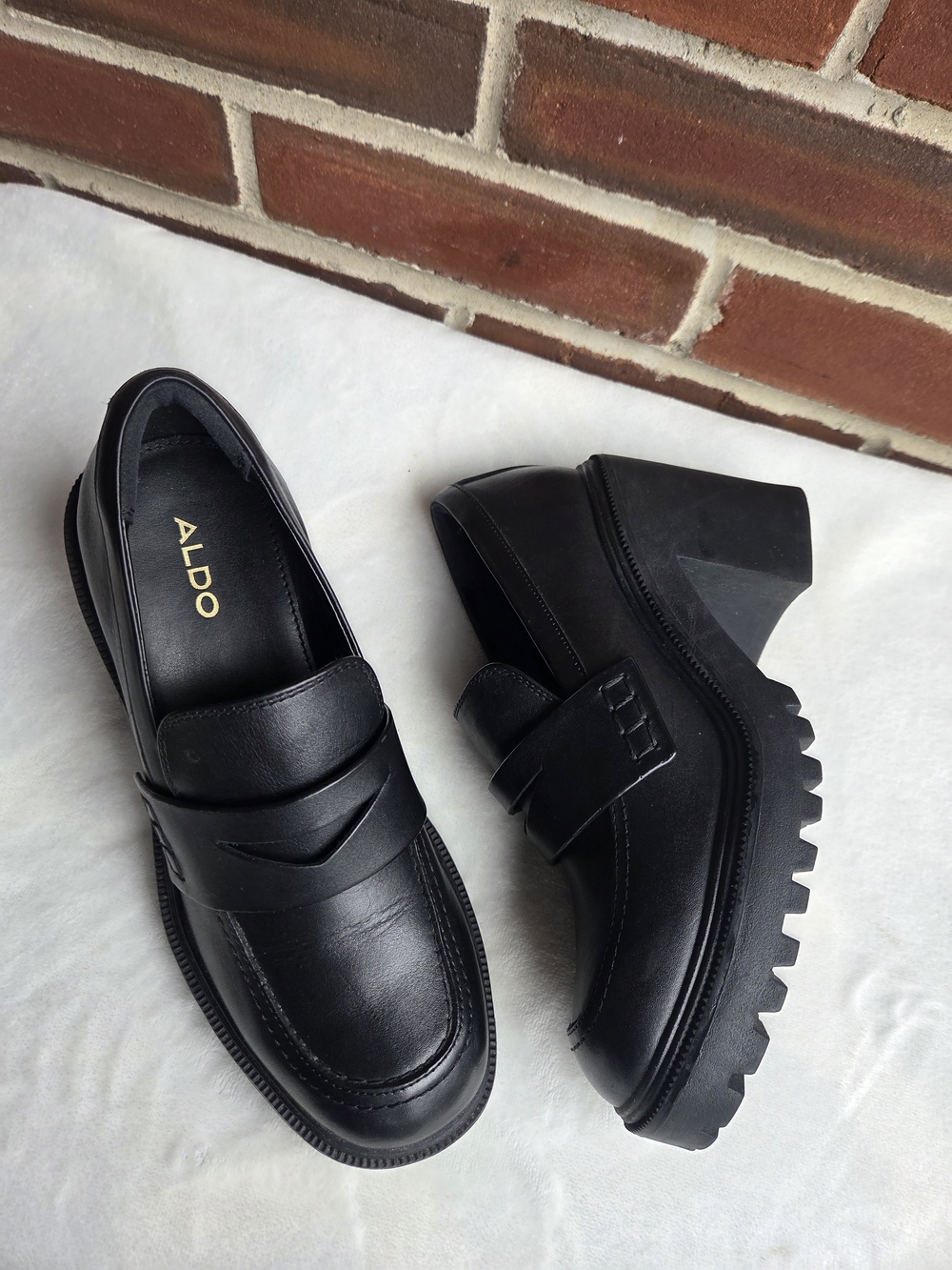 ALDO Black Chunky Platform Penny Loafers Lug Sole Block Heel US 6.5 EU 37
